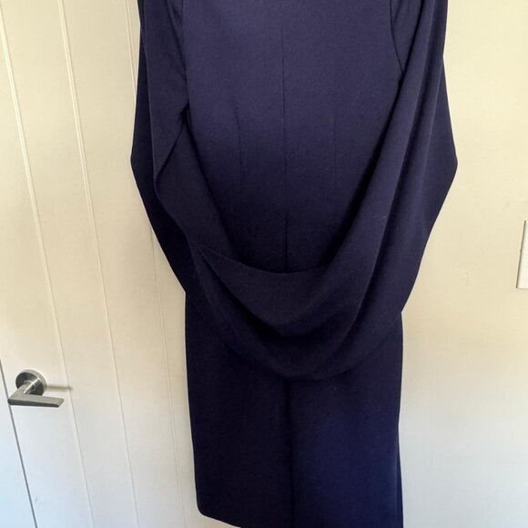 Betsy & Adam Scuba Sheath Dress with Draped Back (Navy) - Picture 4 of 5